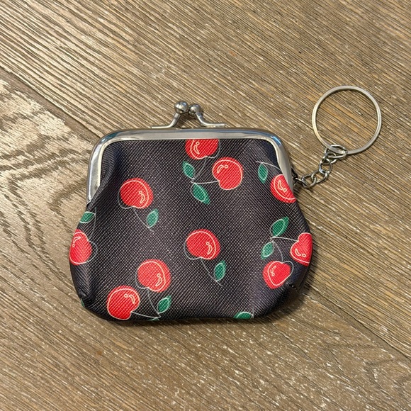 Handbags - Cherry Print Coin Purse with Keychain